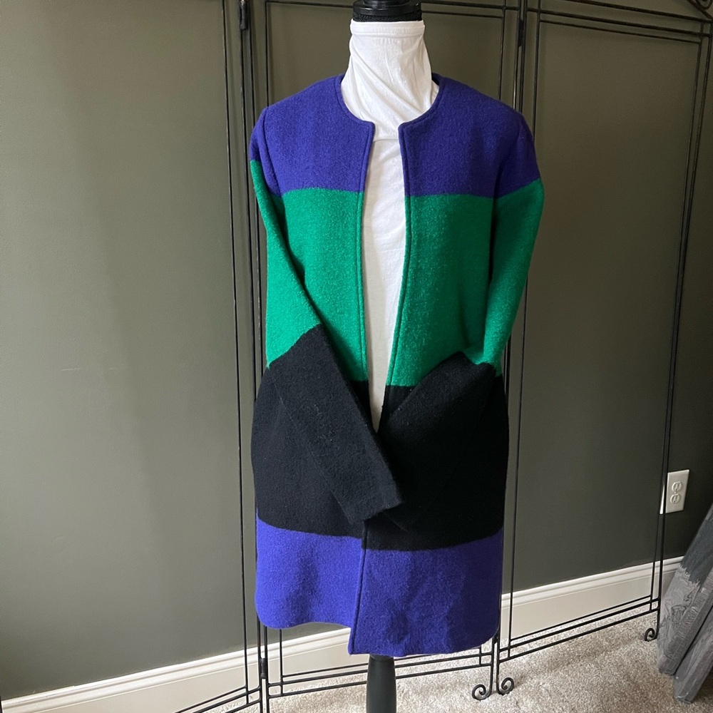 Colorblock Coat in Green, Purple, and Black